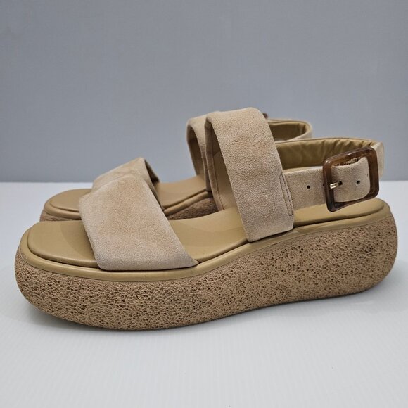 Vince Laguna Platform Slingback Sandal Womens 9.5 Blonde Suede Two Band NEW - Picture 13 of 13